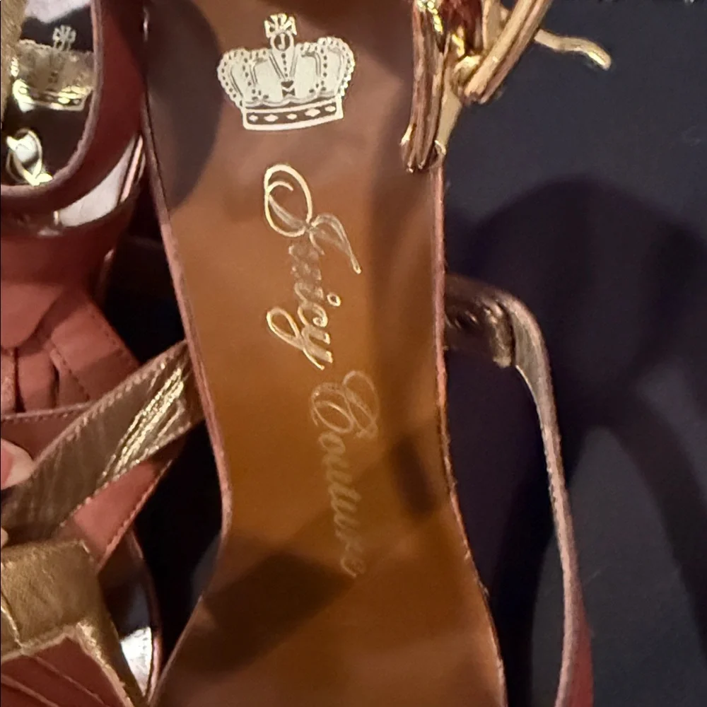 Juicy Couture Brown Leather Strappy Platform Sandals with Gold Studs